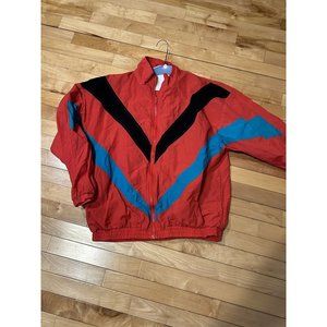 Cheetah Mervyns Nylon Windbreaker Large Red Black Blue 1990 Track Festival